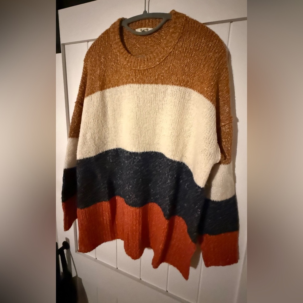 Madewell Striped Baxter Sweater Tunic Marled Umber Cozy Size Medium.